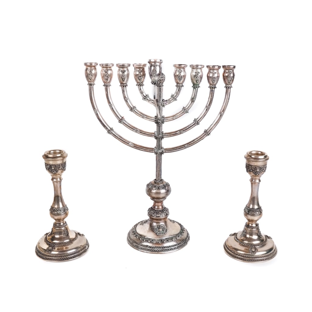Pair of Silver Candlesticks & Menorah (3) (1 of 11)