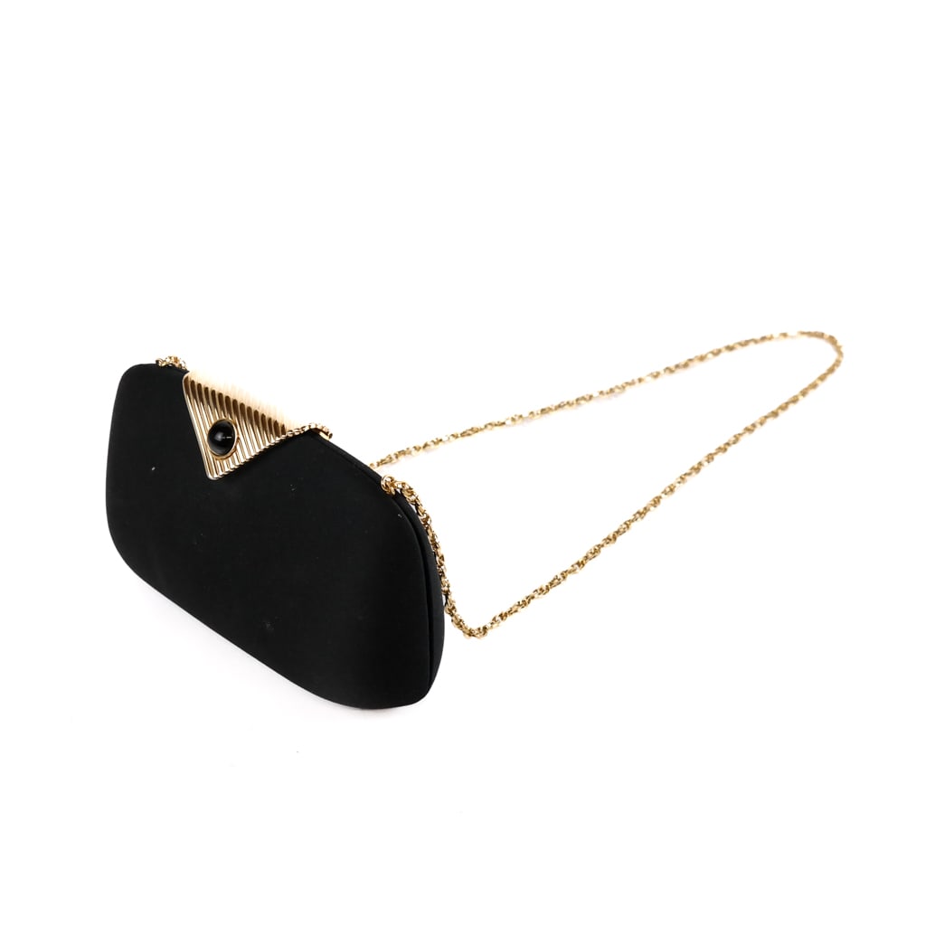 Charles Jourdan Vintage Convertible Clutch Hangbag: With gold-tone hardware and shoulder chain, marked interior (faded). [4 3/4 x 8 x 3 inches]. Wear to handles and exterior, scattered marks and age-appropriate wear.