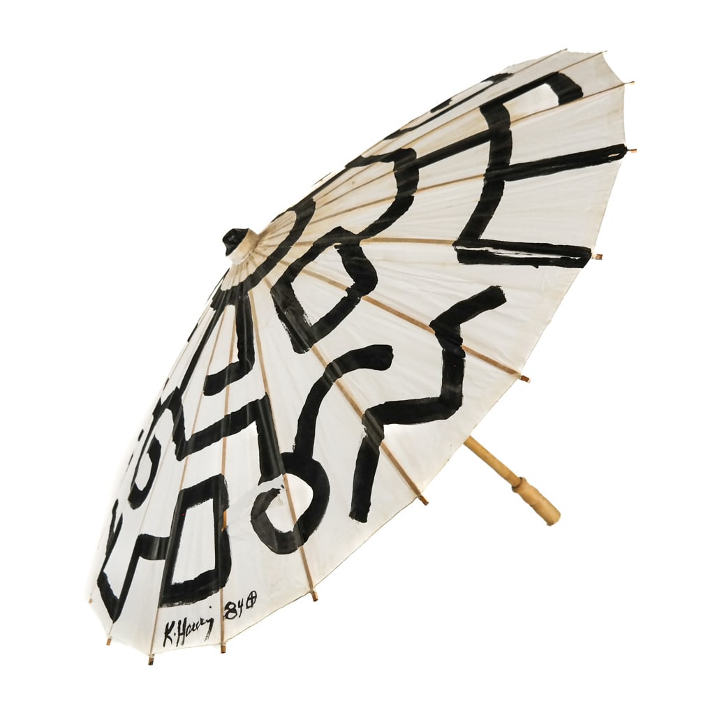 (Possibly) Keith HARING: Paper Parasol: Paper parasol / umbrella, marked "Keith Haring". Sold "as-is".