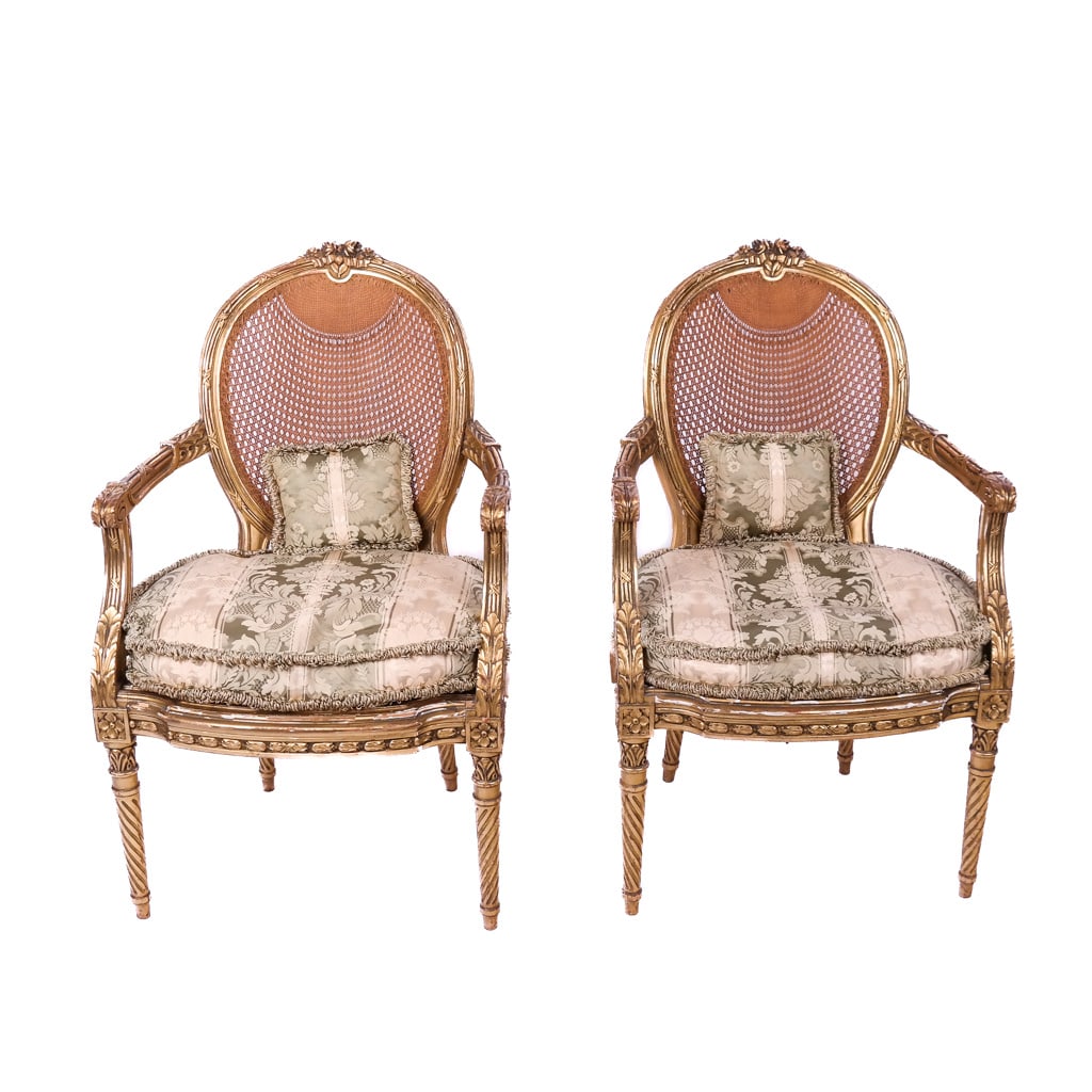 Pair of 19th C. Caned Armchairs (1 of 10)