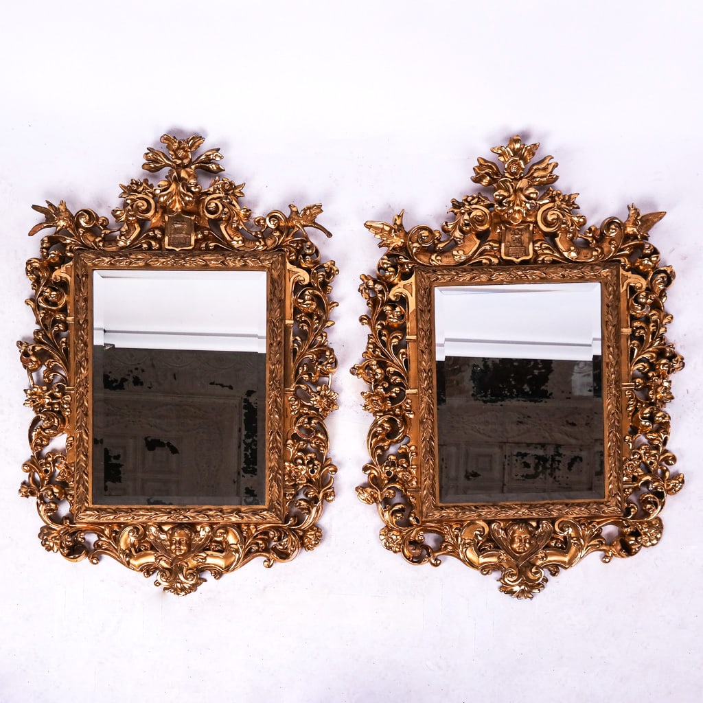 Pair of Continental Baroque-Style Giltwood Mirrors (1 of 13)