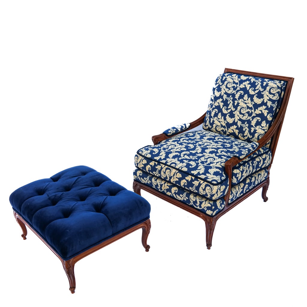 Louis XV Provincial-Style Chair and Ottoman (1 of 8)