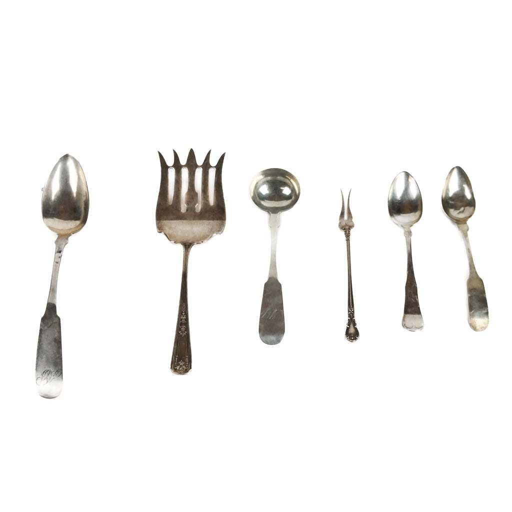 Six (6) Coin & Sterling Silver Spoons and Forks (1 of 8)
