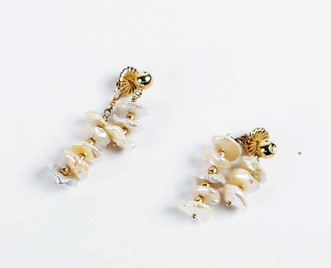Pair of 14K Gold & Pearl Dangle Earrings (1 of 7)