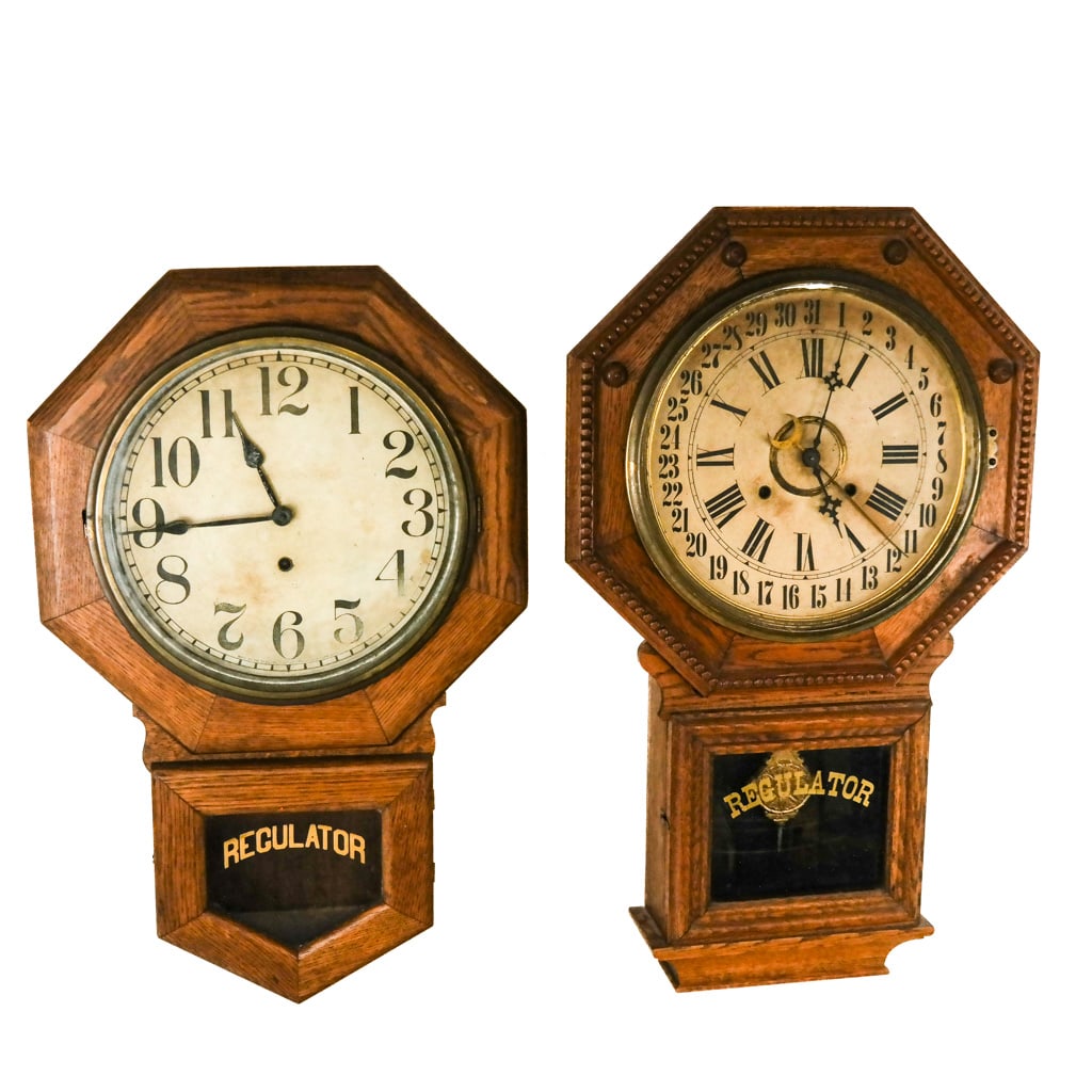 Two 20th C. Oak Wall Regulator Clocks (1 of 11)