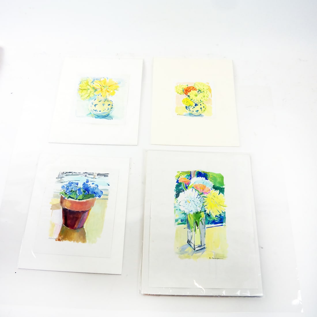 Rita BARAGONA: Four Still Lifes - Watercolors: Rita Baragona (American, b. 1945) four watercolor still lifes of flower scenes, signed lower right or left. [Largest sheet: 11" H x 8 1/2" W]. In overall good condition.