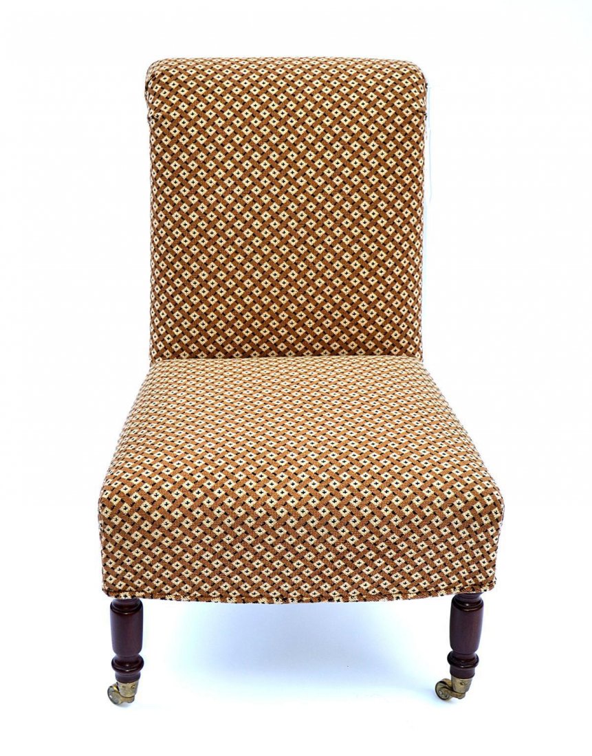 English Slipper Chair: All upholstered slipper chair, English style, with fluted legs.