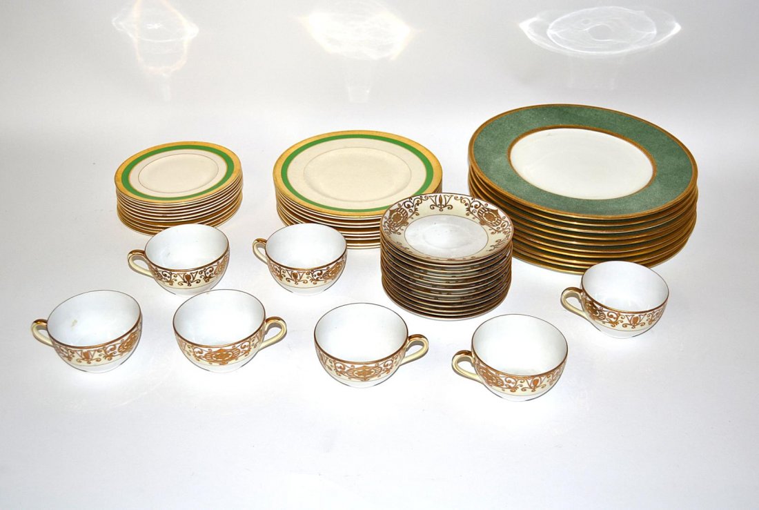Lot of Assorted Porcelain, 49 Pieces: Comprises 10 Cauldon dinner plates, 9 Fondeville cake plates, 11 Fondeville bread & butter plates, 7 Noritake cups and 12 matching saucers. In good condition.