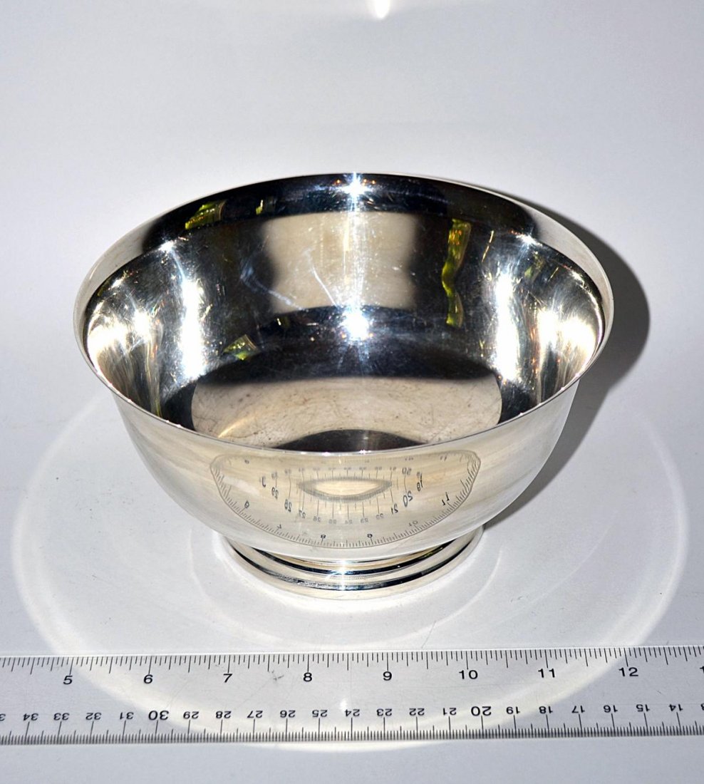 Revere Sterling Silver Bowl, "La Cage": Revere sterling silver bowl, Tiffany & Co. Inscribed: "La Cage". 7" Diameter. In good condition. From the Estate of Arthur Laurents.