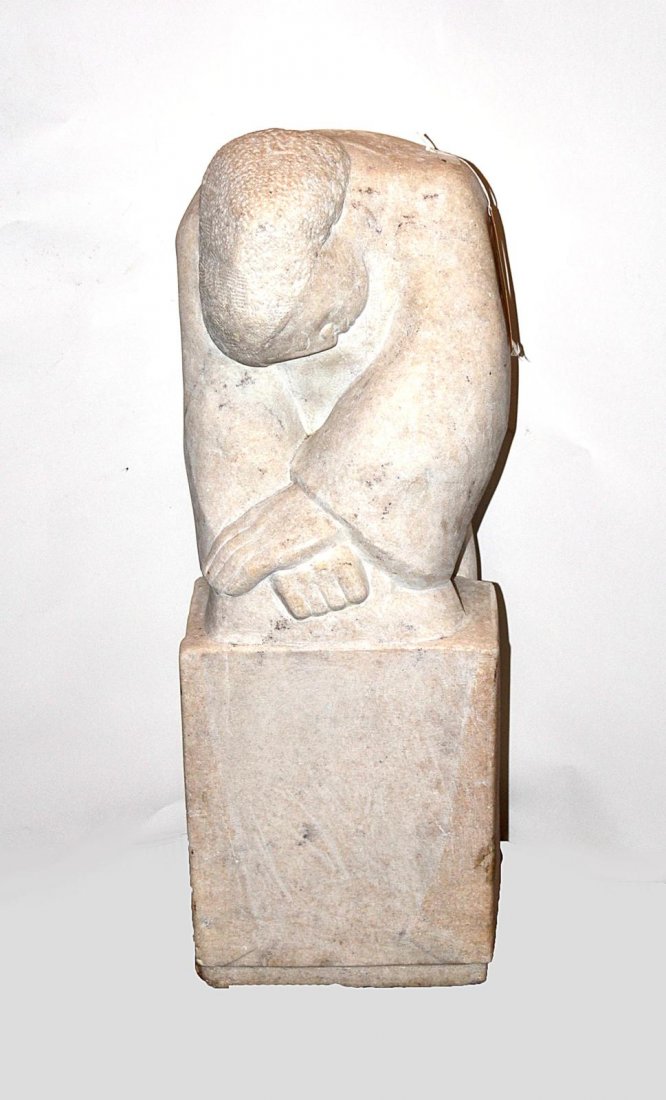 Alonzo Hauser, American 1936-1988 Sculpture: A marble cubist sculpture of a woman, having a tablecloth-form base signed: Alonzo Hauser 1936. 32" H x 11" x 12 1/2".