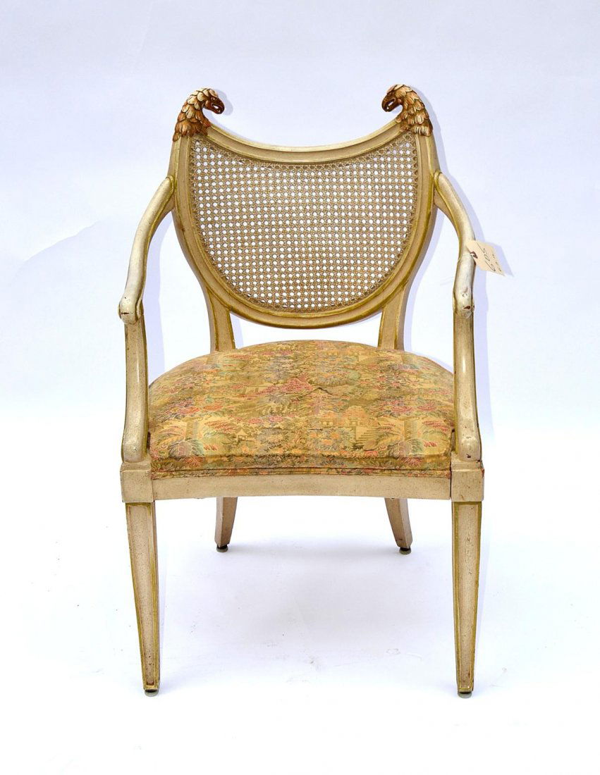 French Eagle Chair: Painted and caned French chair with eagles.