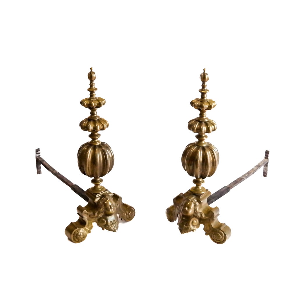 Pair Antique Bronze Allegorical Andirons (1 of 6)