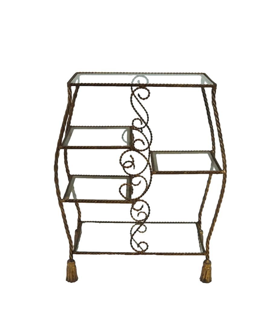 20th C. Modern Vintage Rope-Form Petite Etagere: With glass shelves. [31 H x 24 1/2 W x 11 D].