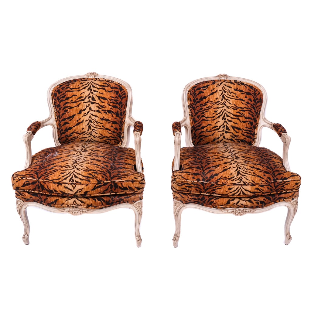 Pair of Antique Tiger Print-Upholstered Armchairs (1 of 7)