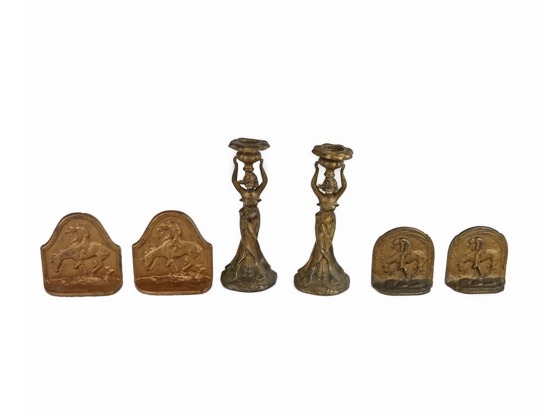 Six (6) American Vintage Bookends & Candlesticks (1 of 6)
