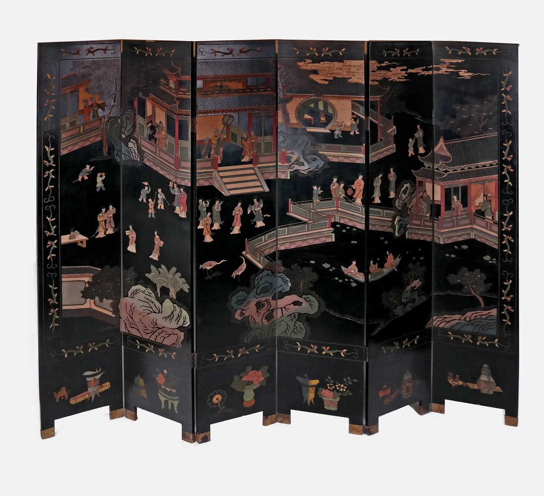 Japanese Six-Fold Decorated Floor Screen (1 of 3)