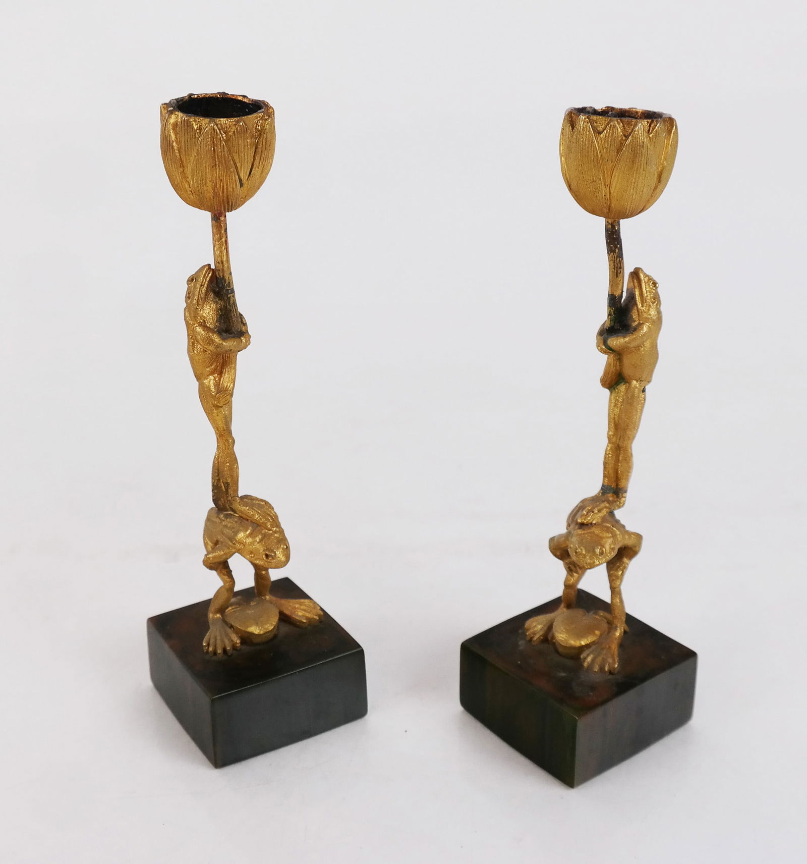 Whimsical Pair of Gilt Metal Frog-Form Candlestick (1 of 8)