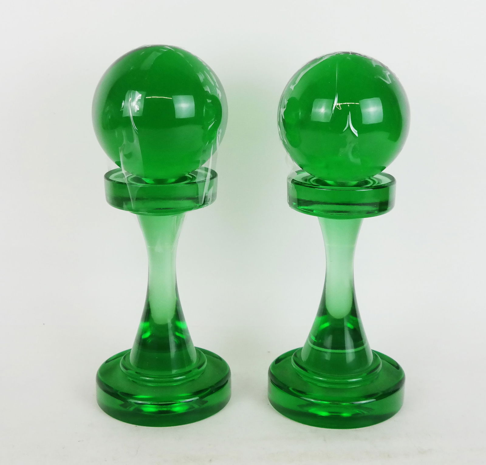 Pair of Green Glass Balls on Stands (1 of 3)