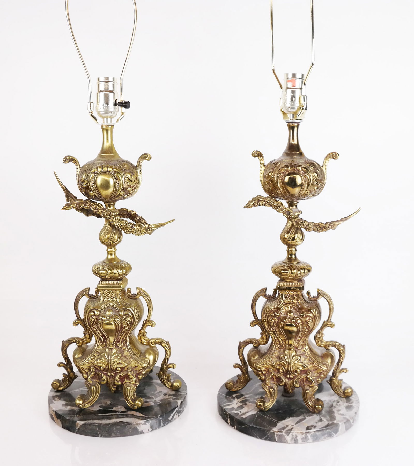 Pair Renaissance Revival Gilt Metal Table Lamps (1 of 8)
