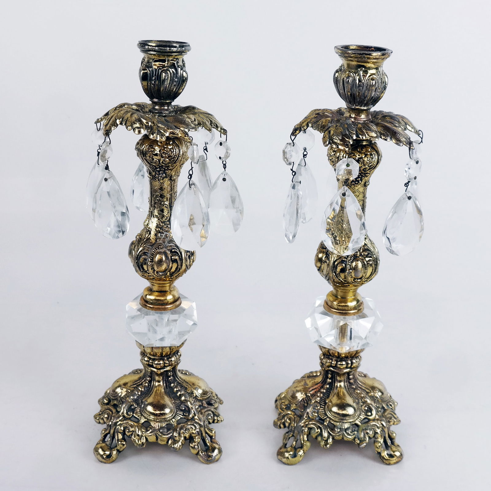 Pair of Gilt Metal and Glass Candlesticks (1 of 6)