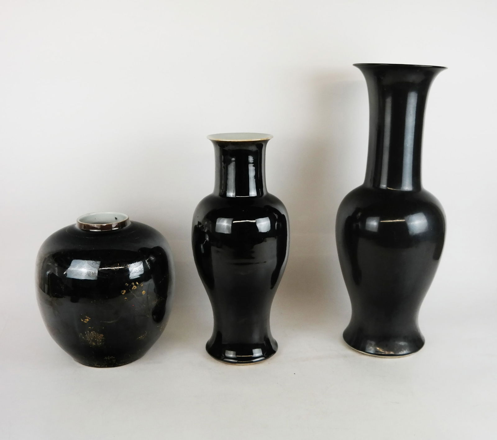Group of Three Black Chinese Vases (1 of 7)