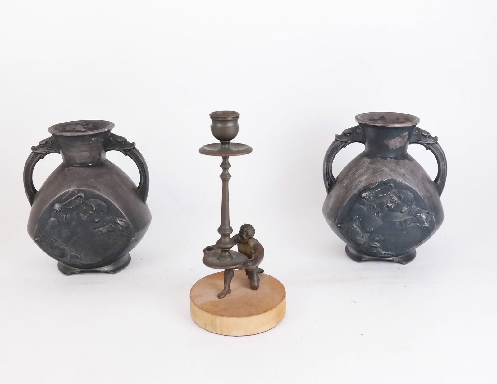 Pair of Chinese Vases & Candlestick (1 of 9)