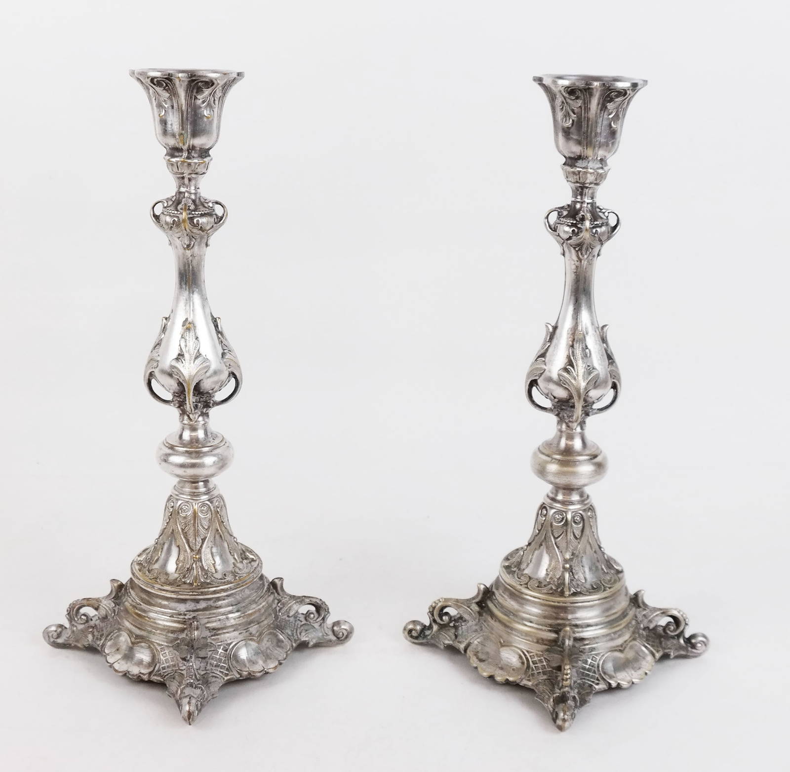 Pair Of Polish Silver Plate Candlesticks Auction