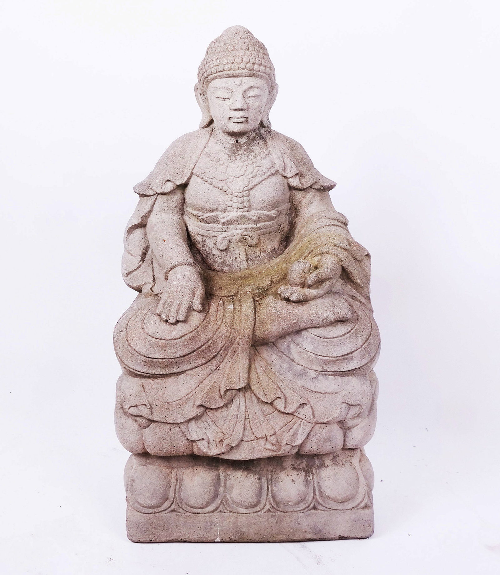 Limestone or Stone Seated Buddha: Limestone or stone seated Buddha. [38 x 18 x 15 inches].