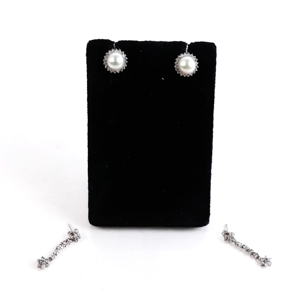 Two Pairs of 14K White Gold Earrings (1 of 8)