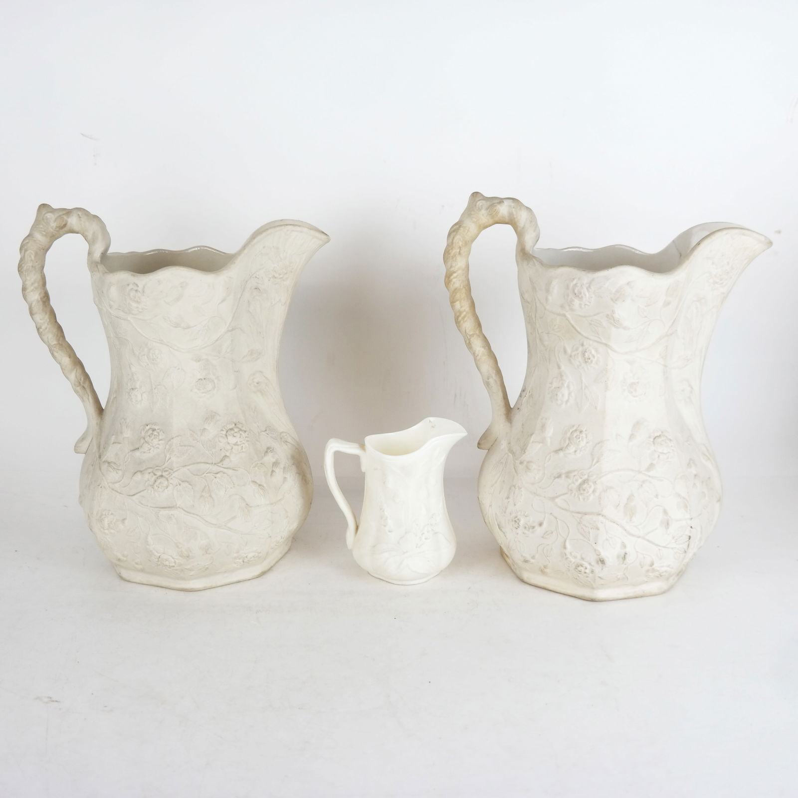 Three Parian Porcelain Relief Detail Pitchers (1 of 13)