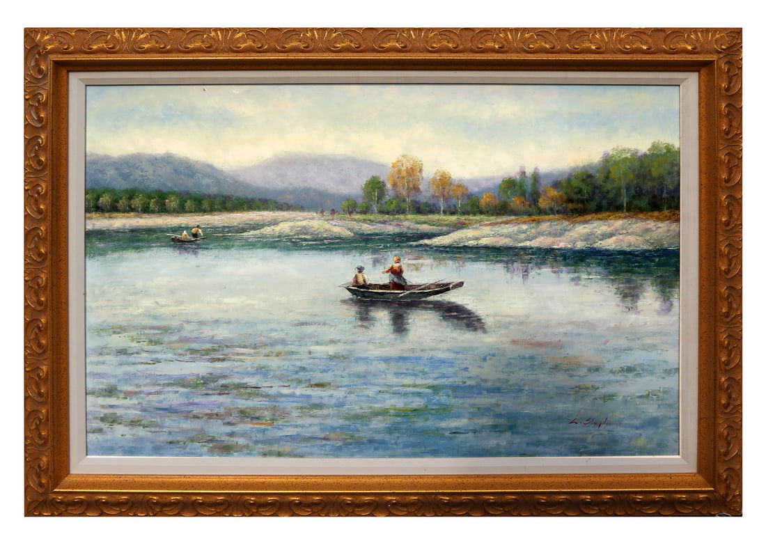 L. STEPHANO: Impressionist River Scene - Oil on Ca (1 of 4)