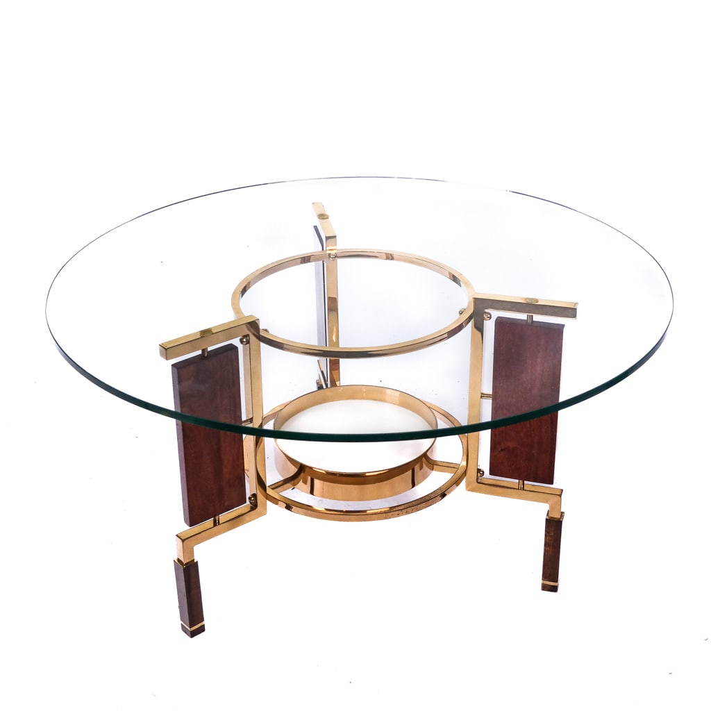 Contemporary Brass & Mahogany Coffee Table (1 of 7)