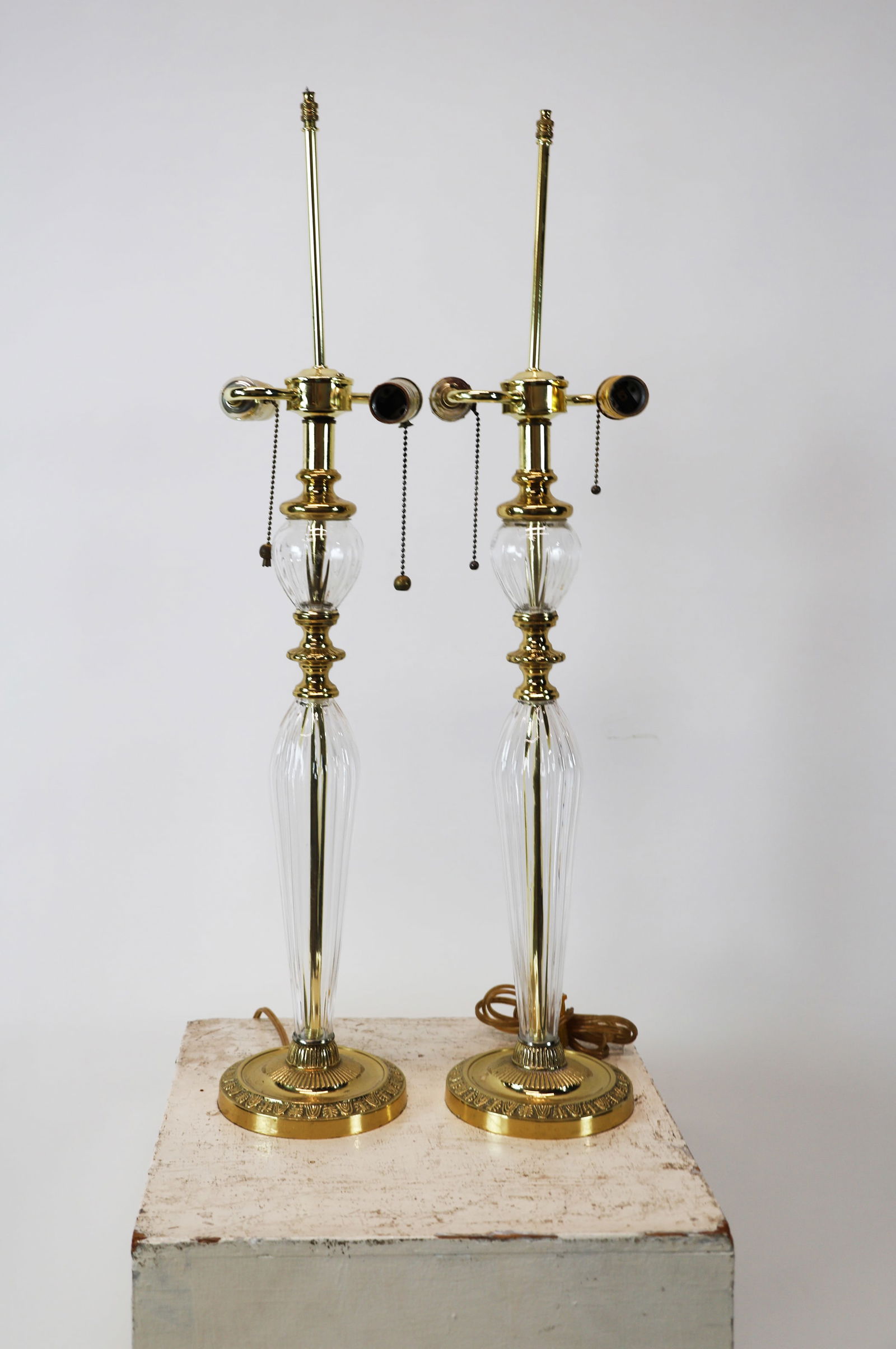 Pair of Modern Tall Glass & Metal Lamps (1 of 6)
