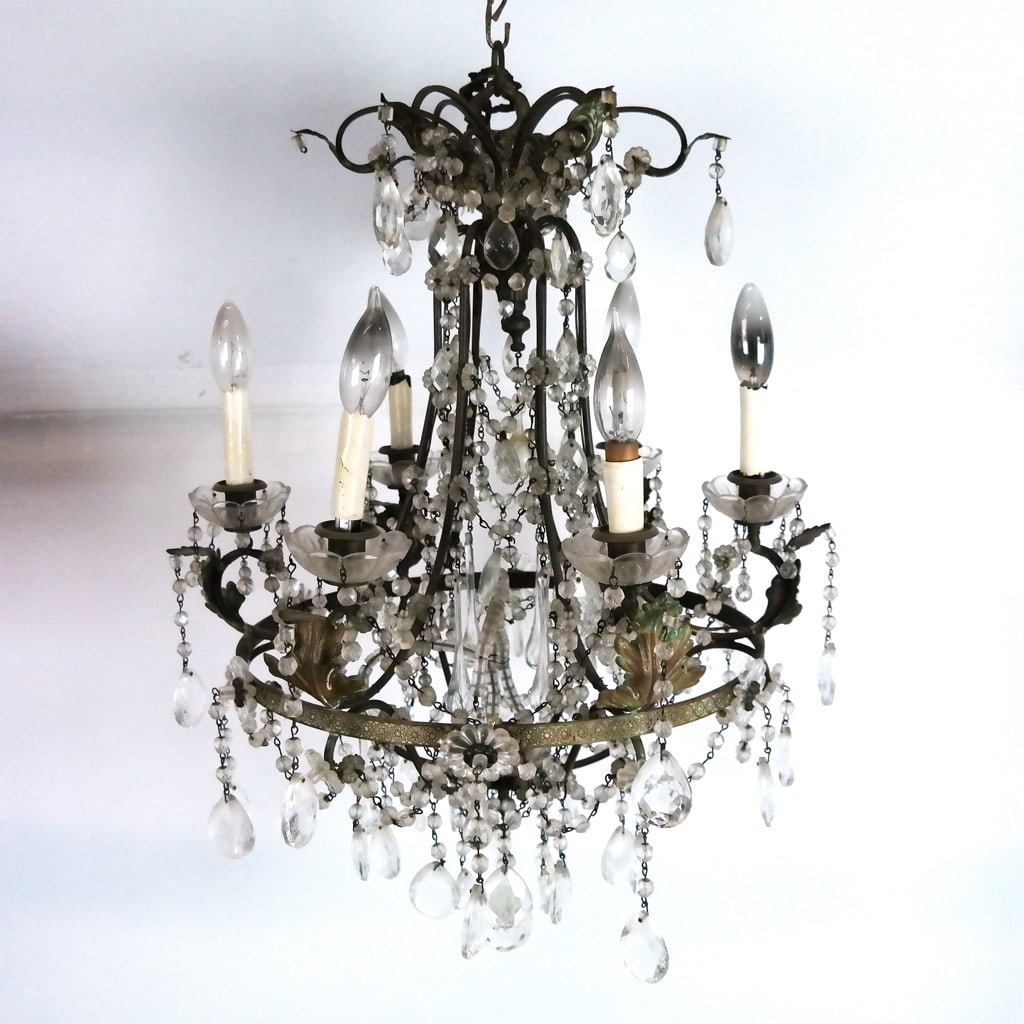 Bronze & Crystal 6-Light Chandelier (1 of 8)