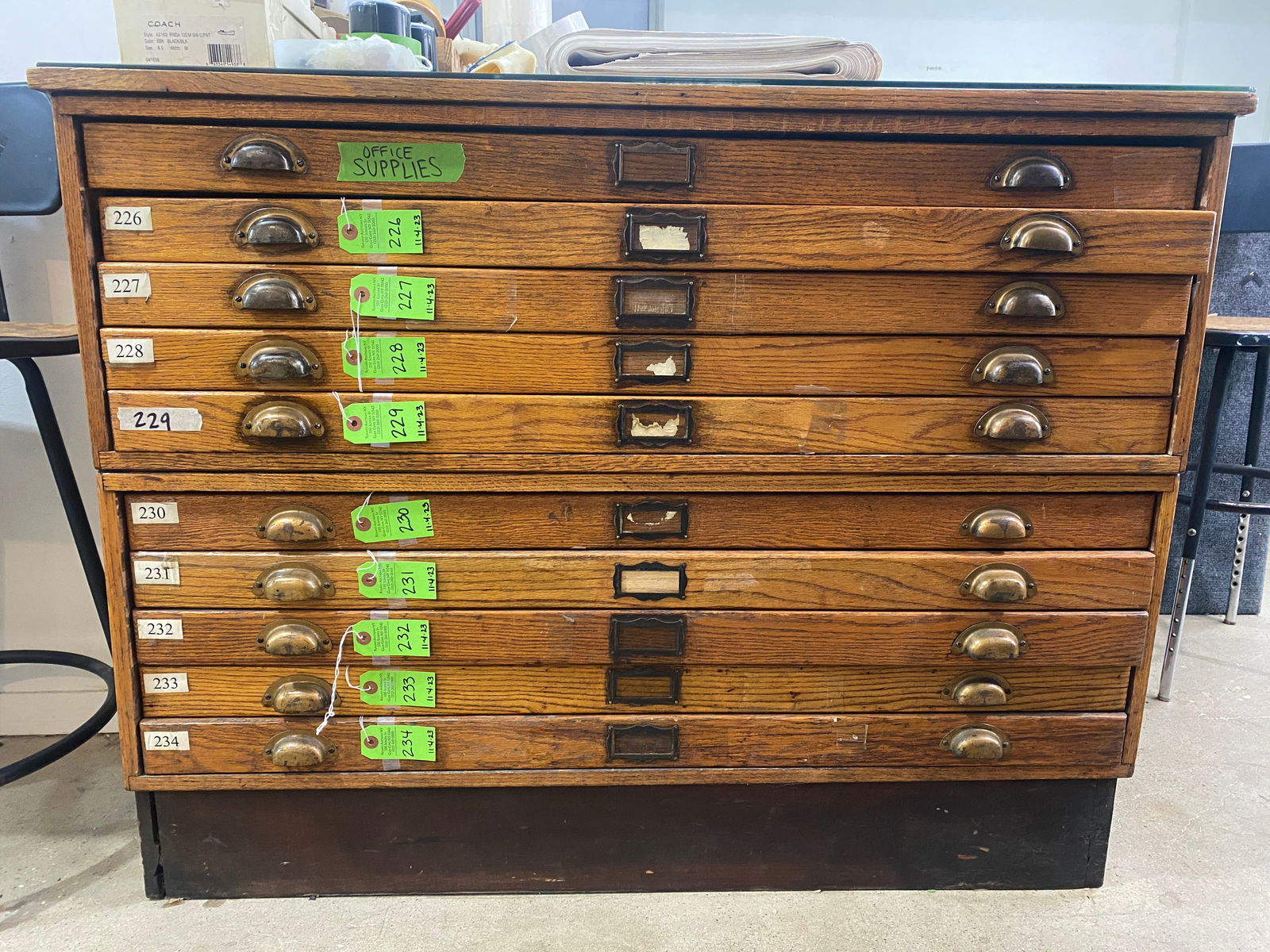 Pair of Antique Victorian Oak Flat File Cabinets (1 of 8)