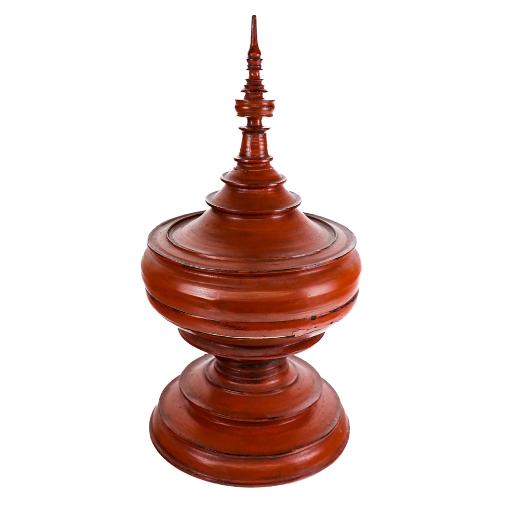 Large Antique Southeast Asian Red Lacquer Vessel (1 of 8)