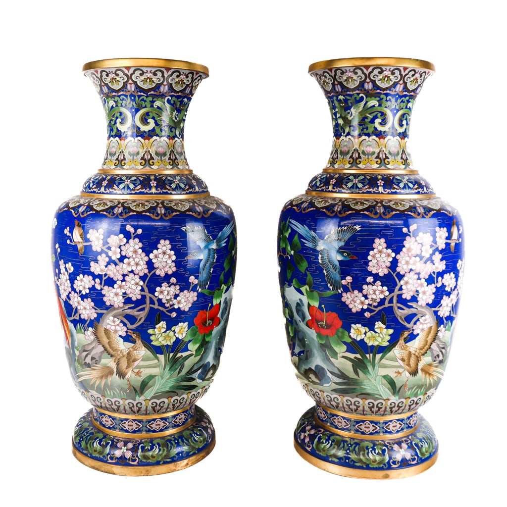 Large Pair of Chinese Cloisonne Enamel Vases (1 of 9)