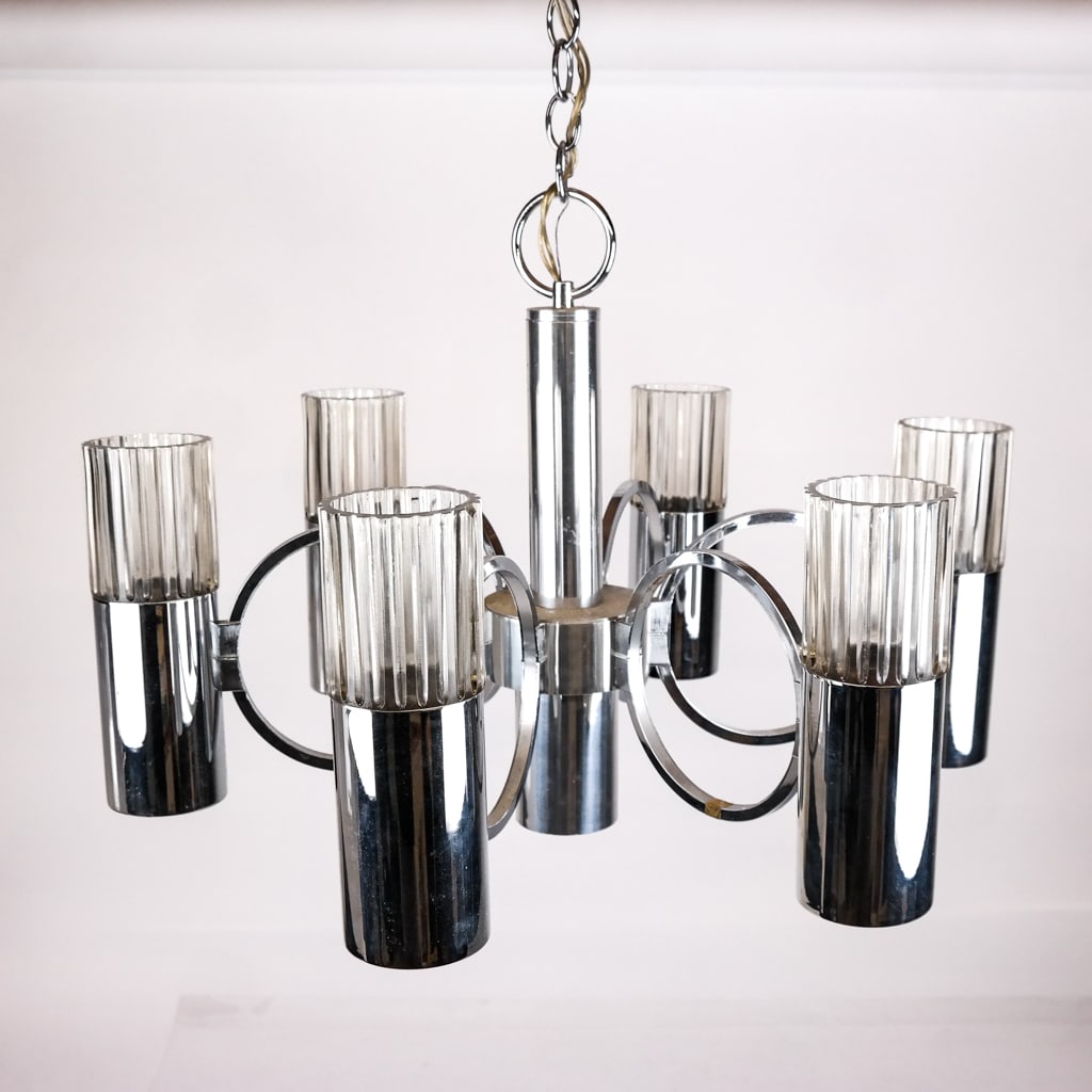 Mid-Century Modern Chrome 6-Light Chandelier (1 of 11)