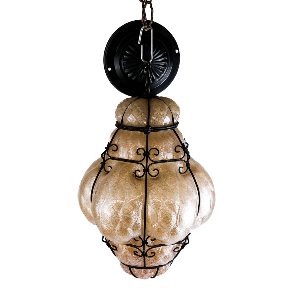 Modern Art Glass & Wrought Iron Pendant Light (1 of 7)