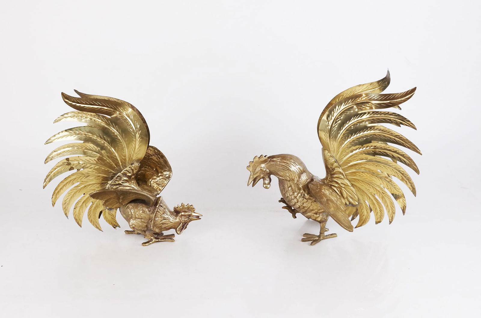 Pair of Brass Fighting Roosters (1 of 8)