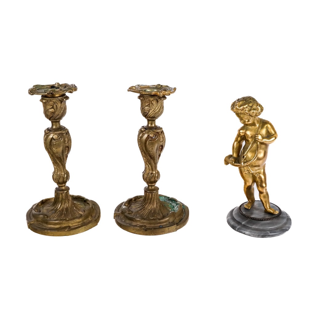 Pair of Bronze Candlesticks & Putti (1 of 8)