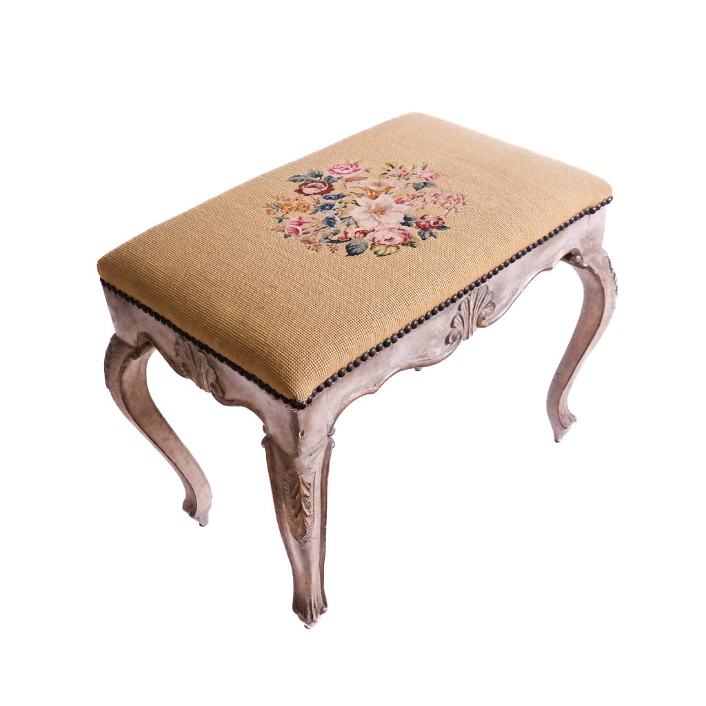Rococo-Style Grey-Painted Ottoman/Bench (1 of 7)