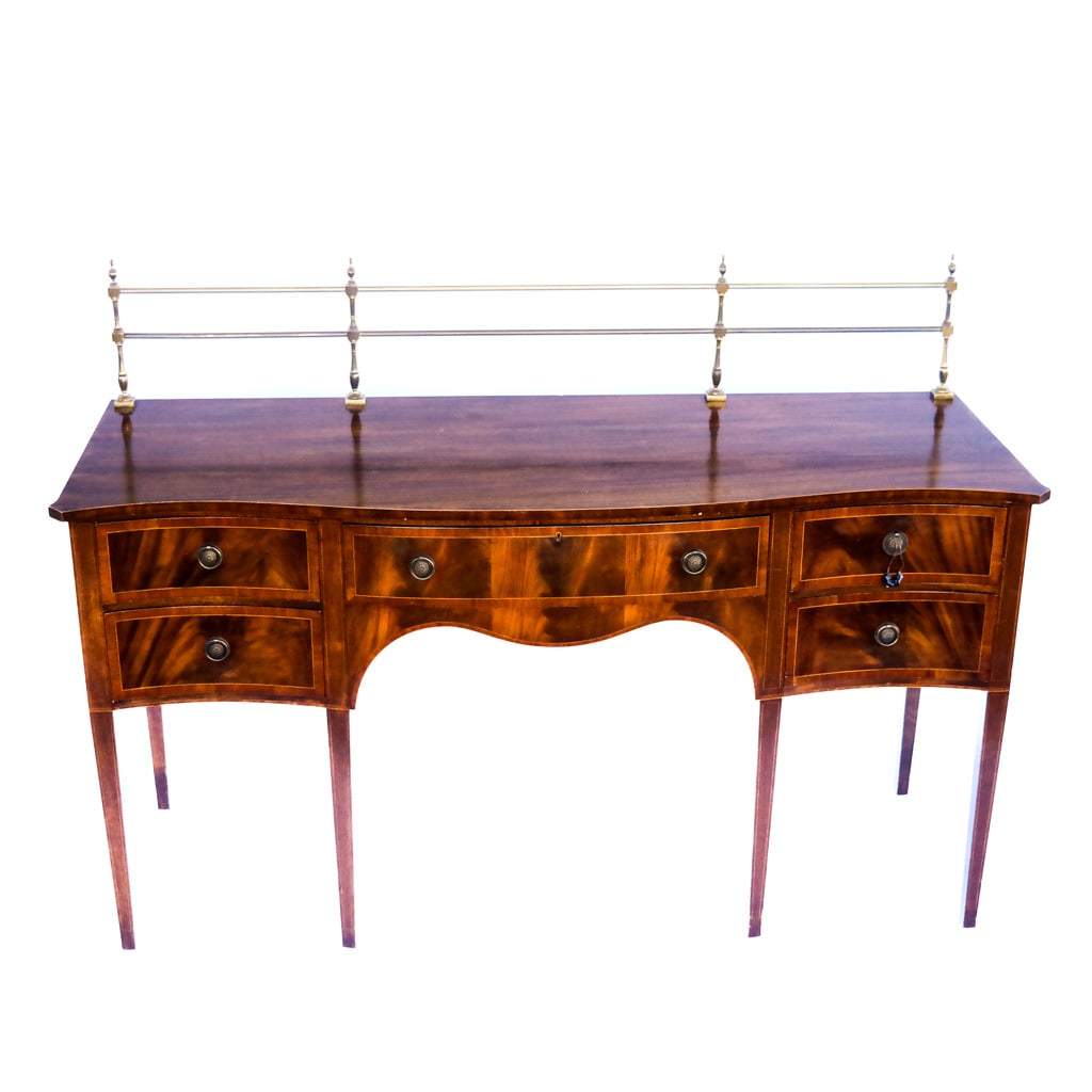 Antique English Tibbenham Mahogany Sideboard: Antique English Tibbenham Furniture mahogany sideboard. [48 1/4" H x 68 1/2" W x 23 1/2" D].