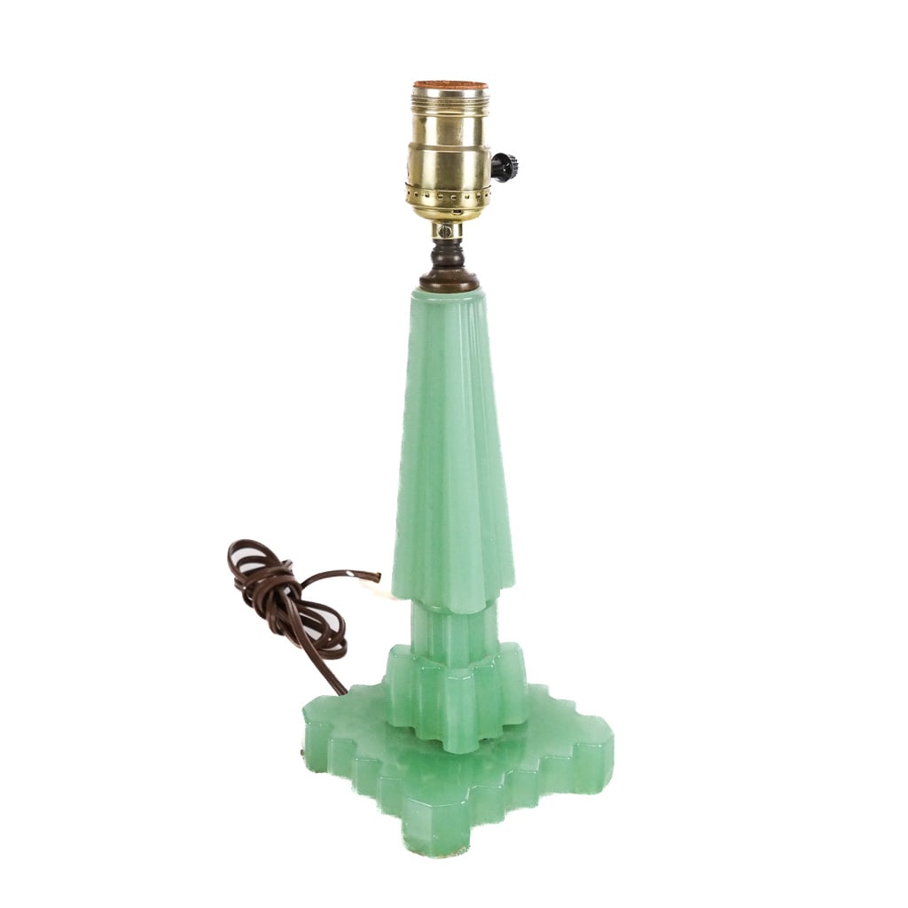 Art Deco Carved Green Table/Desk Lamp (1 of 5)