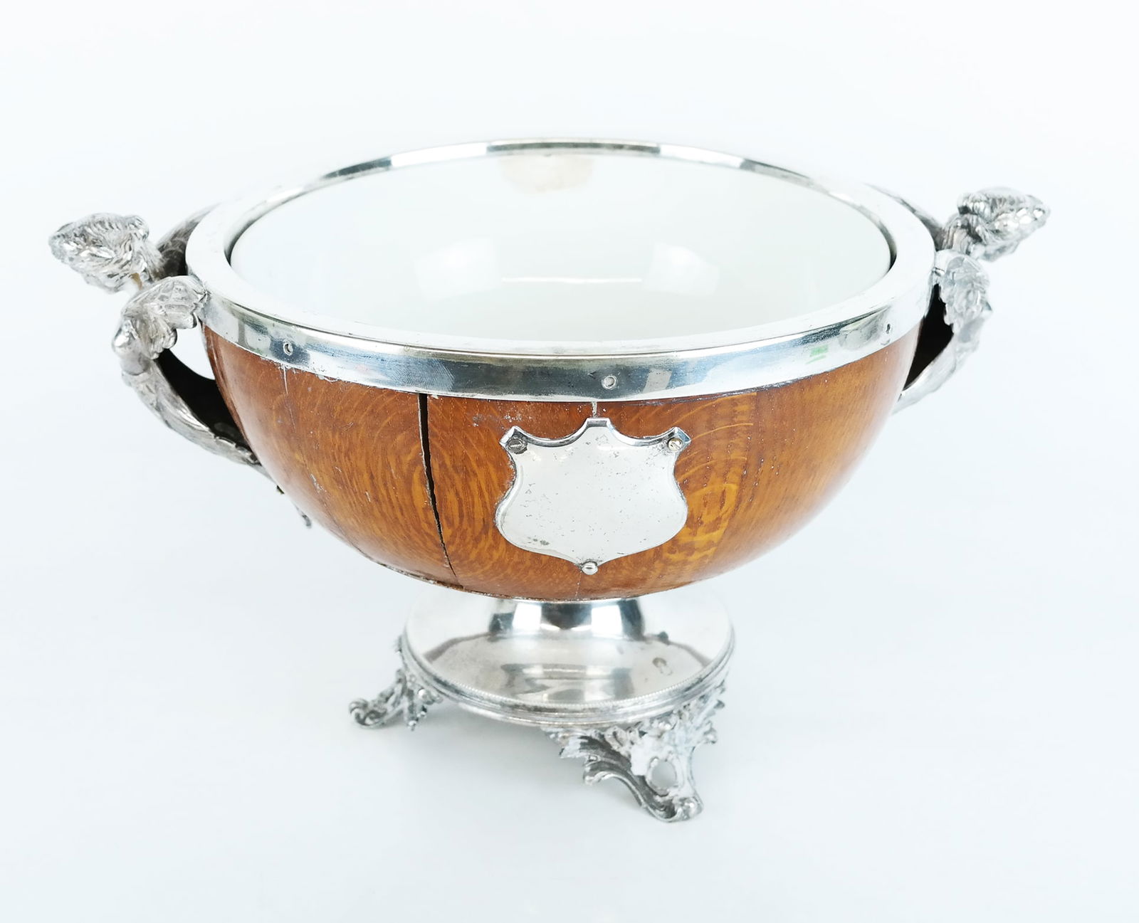 English Oak & Silver Plate-Mounted Bowl (1 of 9)