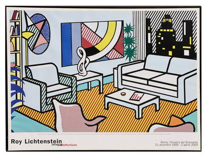 Roy LICHTENSTEIN: "Reflections," Lithograph: Roy Lichtenstein (American, 1923-1997) "Reflections", 1999, offset lithograph on paper, featuring the still life image of a classic New York apartment of the era. It was printed in 1999 for a pop art