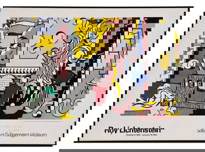 Roy LICHTENSTEIN: Guggenheim Exhibition Poster: Roy Lichtenstein (American, 1923-1997) "Go For Baroque" Guggenheim Museum, exhibition poster, 1993. Screenprint in colors on paper, signed “For Herb from Roy Lichtenstein", framed under glass. [28 1