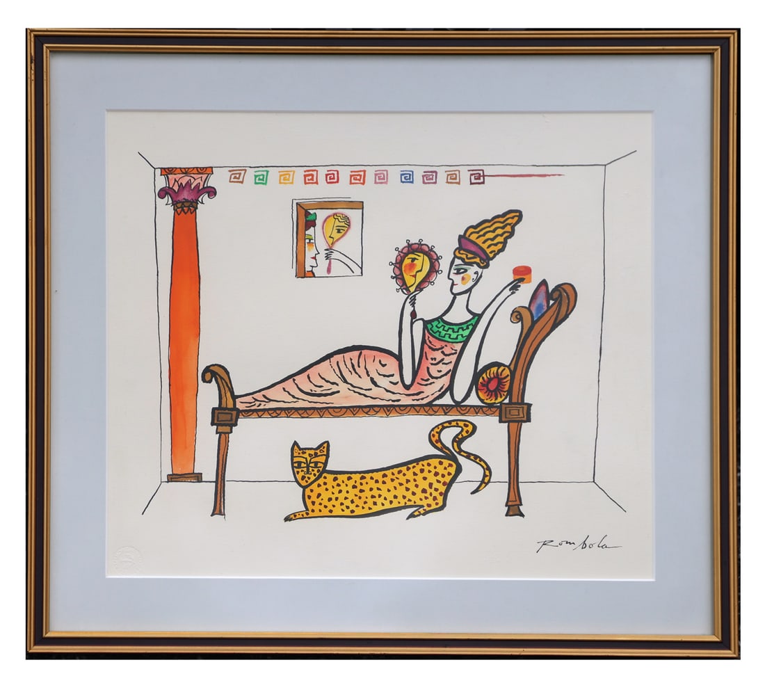 John ROMBOLA: Reclining Woman W/C & Ink, Signed (1 of 3)