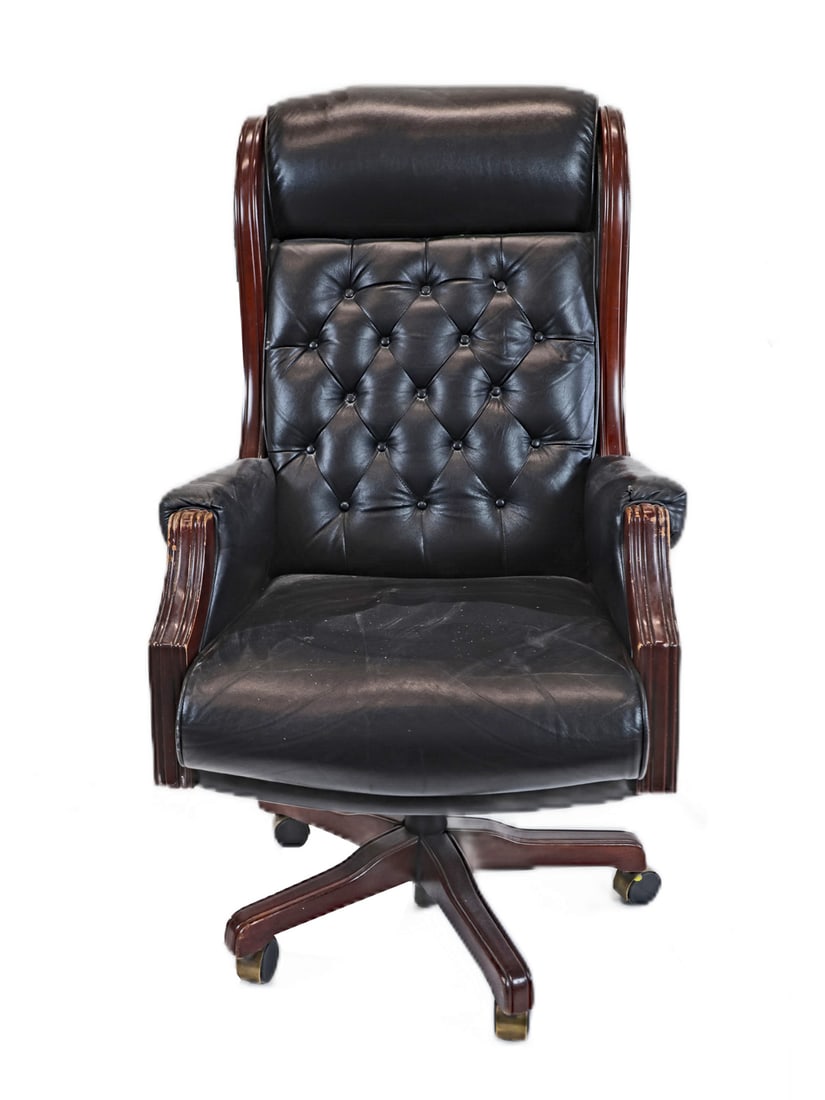 Button Tufted Black Leather Executive Chair (1 of 7)