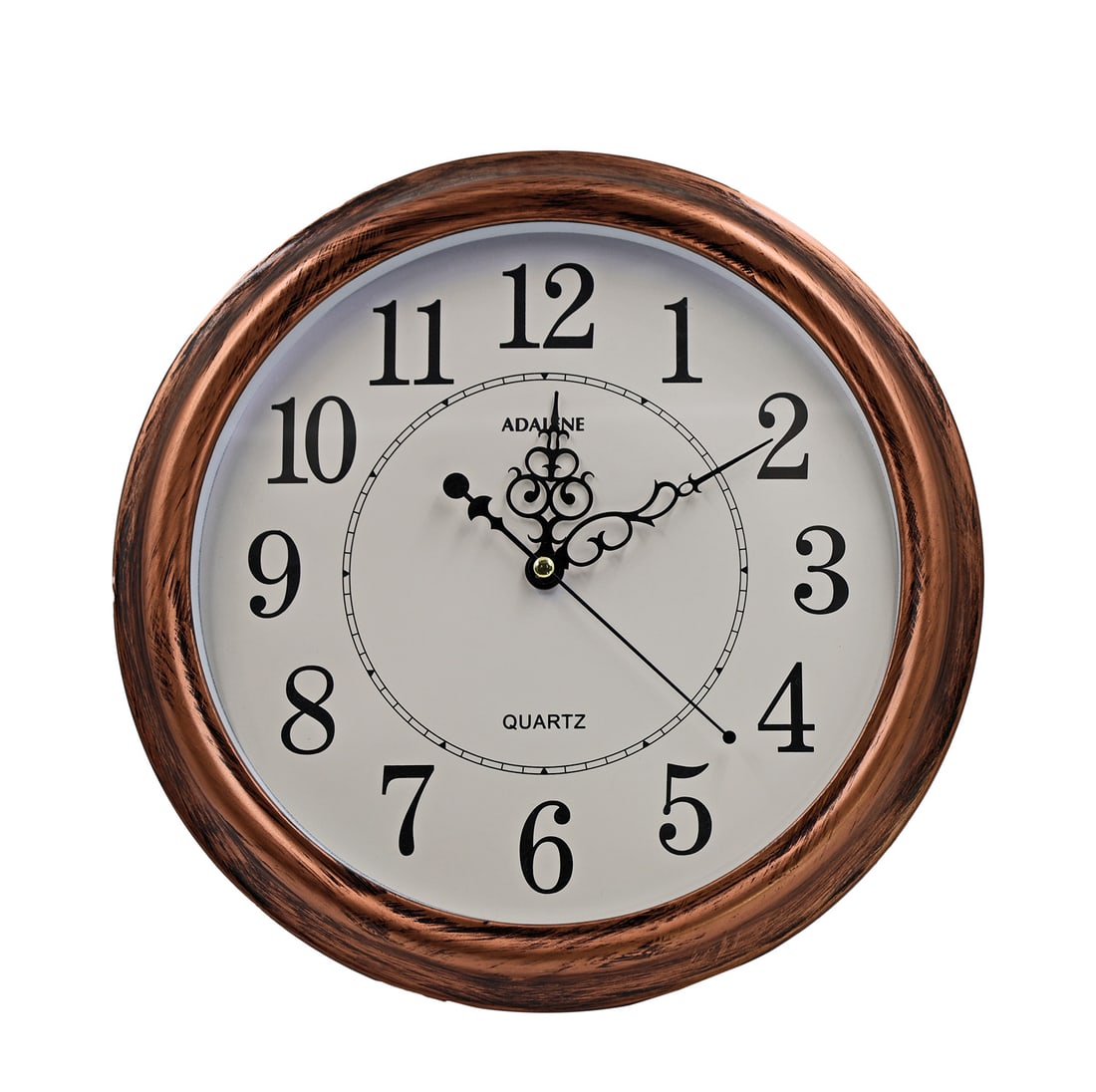 Round Adalene Quartz Clock: Round Adalene quartz clock. [14" Diam.]. In good condition.
